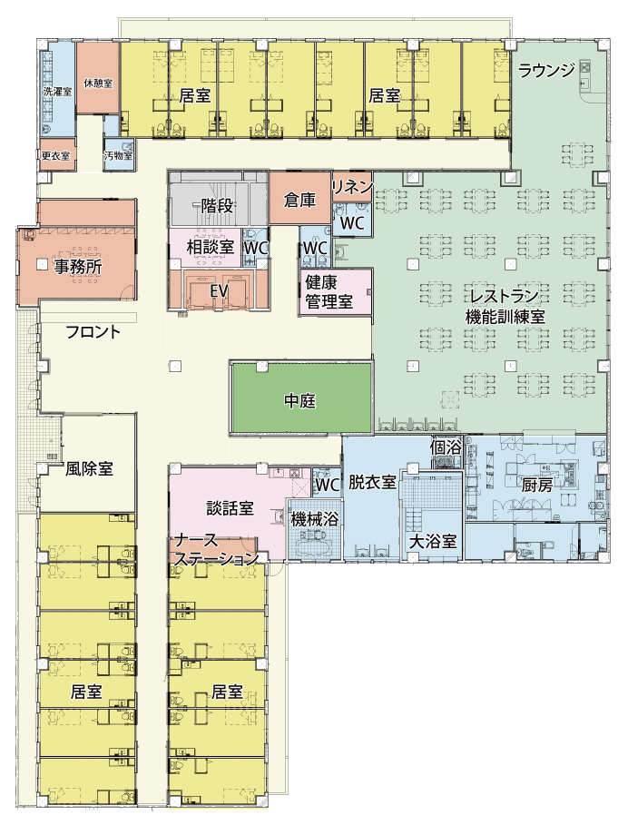 宝塚市の介護付き有料老人ホーム　エクセレント花屋敷ガーデンヒルズ　1F平面図