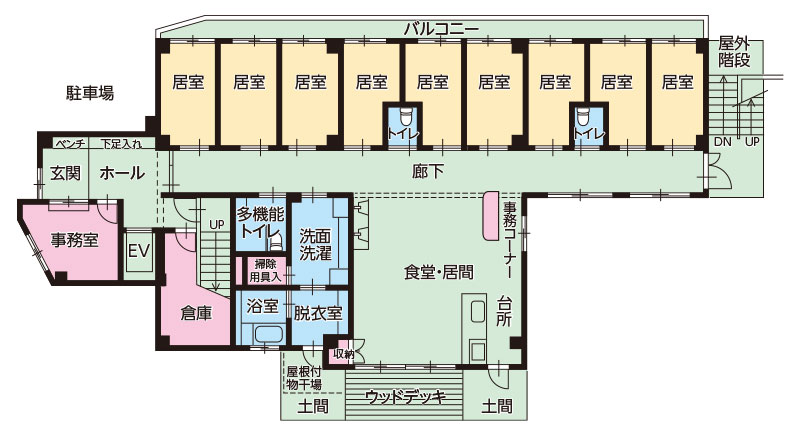 横浜市旭区のグループホーム エクセレント横濱上白根の1F平面図